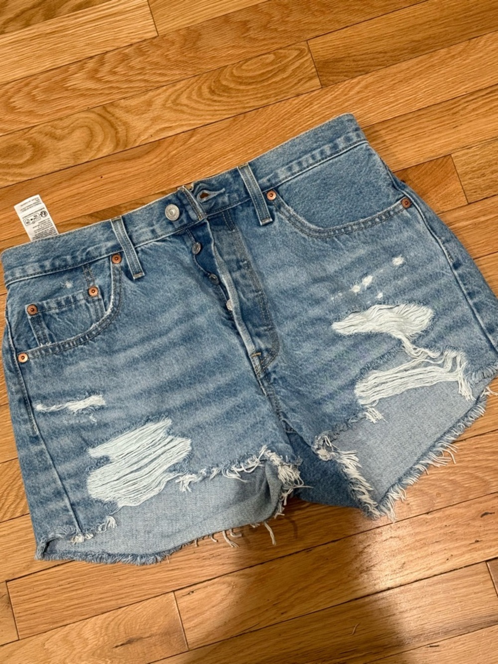 Levi's Light Blue Distressed High-Rise Jean Shorts